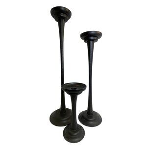 Set Of 3 Black Cast Iron Pottery Barn Candle Holders